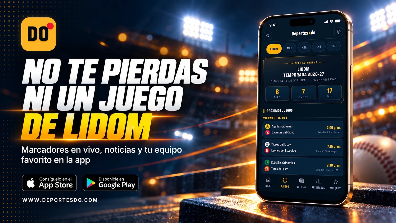 Descarga la app de DeportesDO: marcadores en vivo y noticias de LIDOM y MLB