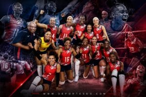 Jugadoras de las Reinas del Caribe durante el partido ante Bélgica en la VNL