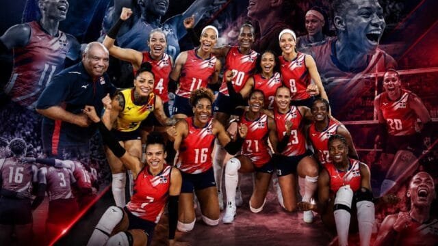 Jugadoras de las Reinas del Caribe durante el partido ante Bélgica en la VNL