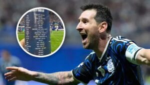 Messi observa el acordeón de Pickford en la botella de agua tras la semifinal